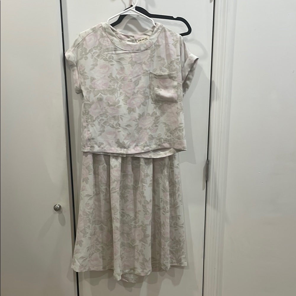 Faith and Joy Floral Midi skirt set in Pink and Cream